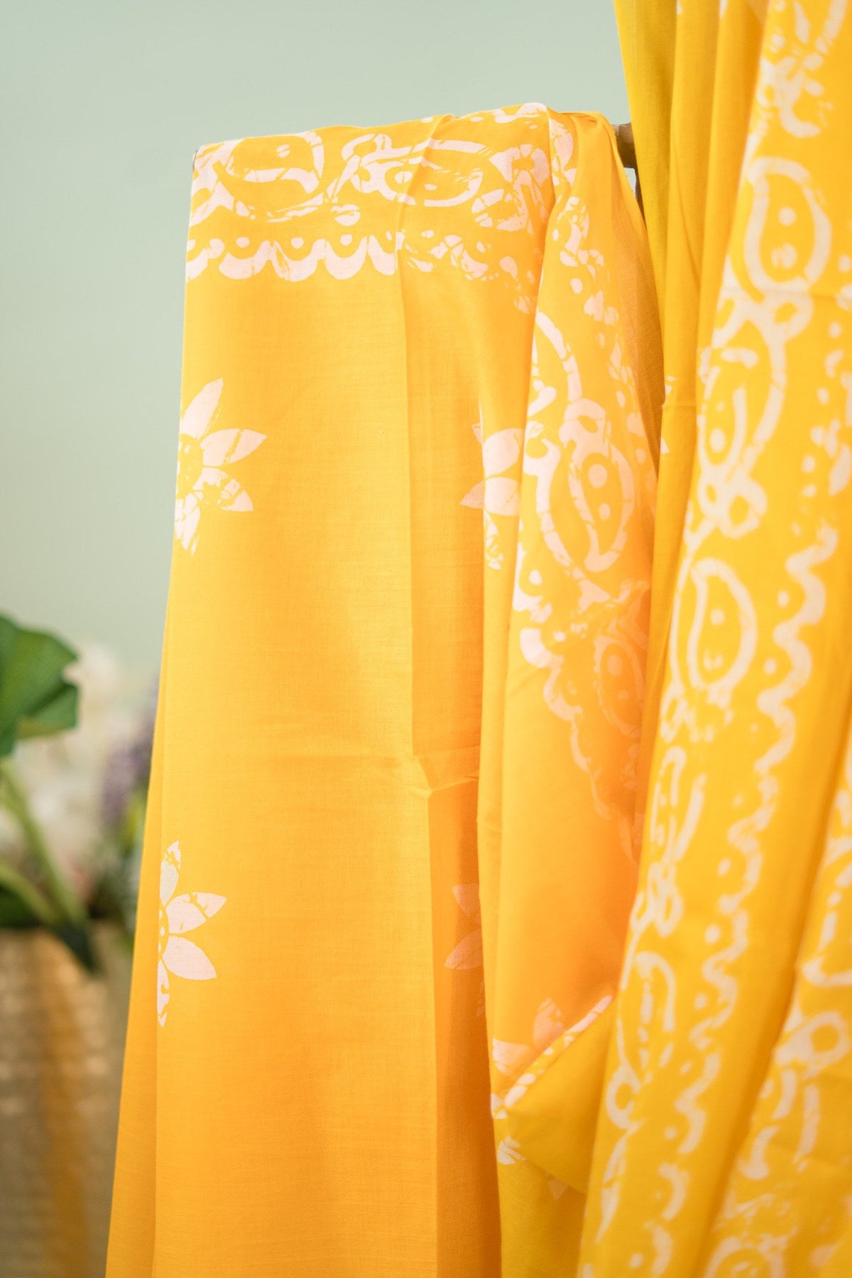 Mustard Sunflower Batik Mul Mul Cotton Saree