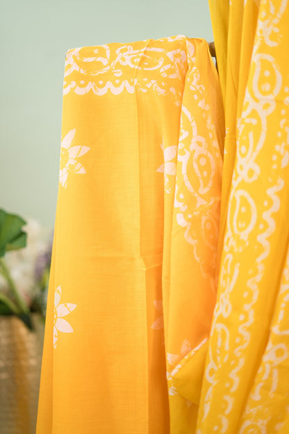 Mustard Sunflower Batik Mul Mul Cotton Saree