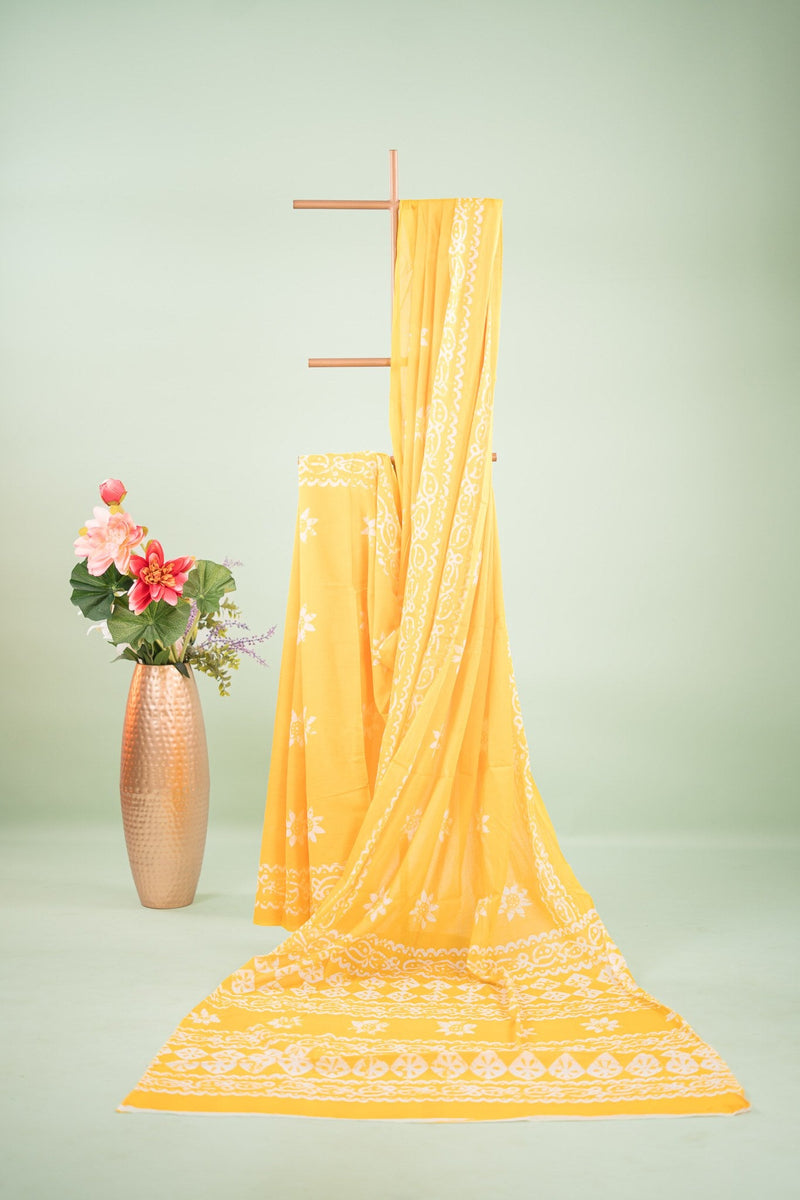 Mustard Sunflower Batik Mul Mul Cotton Saree