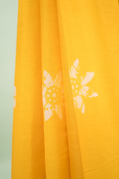Mustard Sunflower Batik Mul Mul Cotton Saree