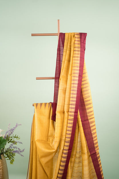 Mustard Wine Temple Border Tussar Saree