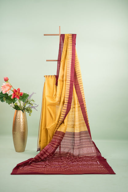 Mustard Wine Temple Border Tussar Saree
