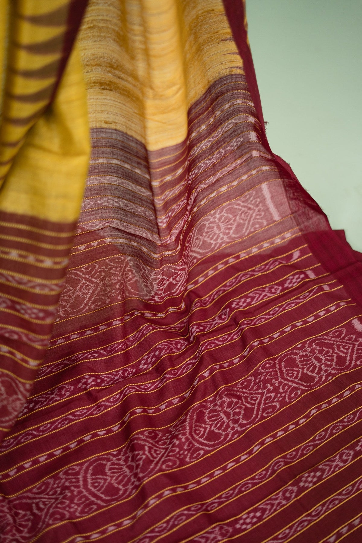 Mustard Wine Temple Border Tussar Saree