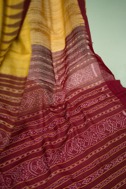 Mustard Wine Temple Border Tussar Saree