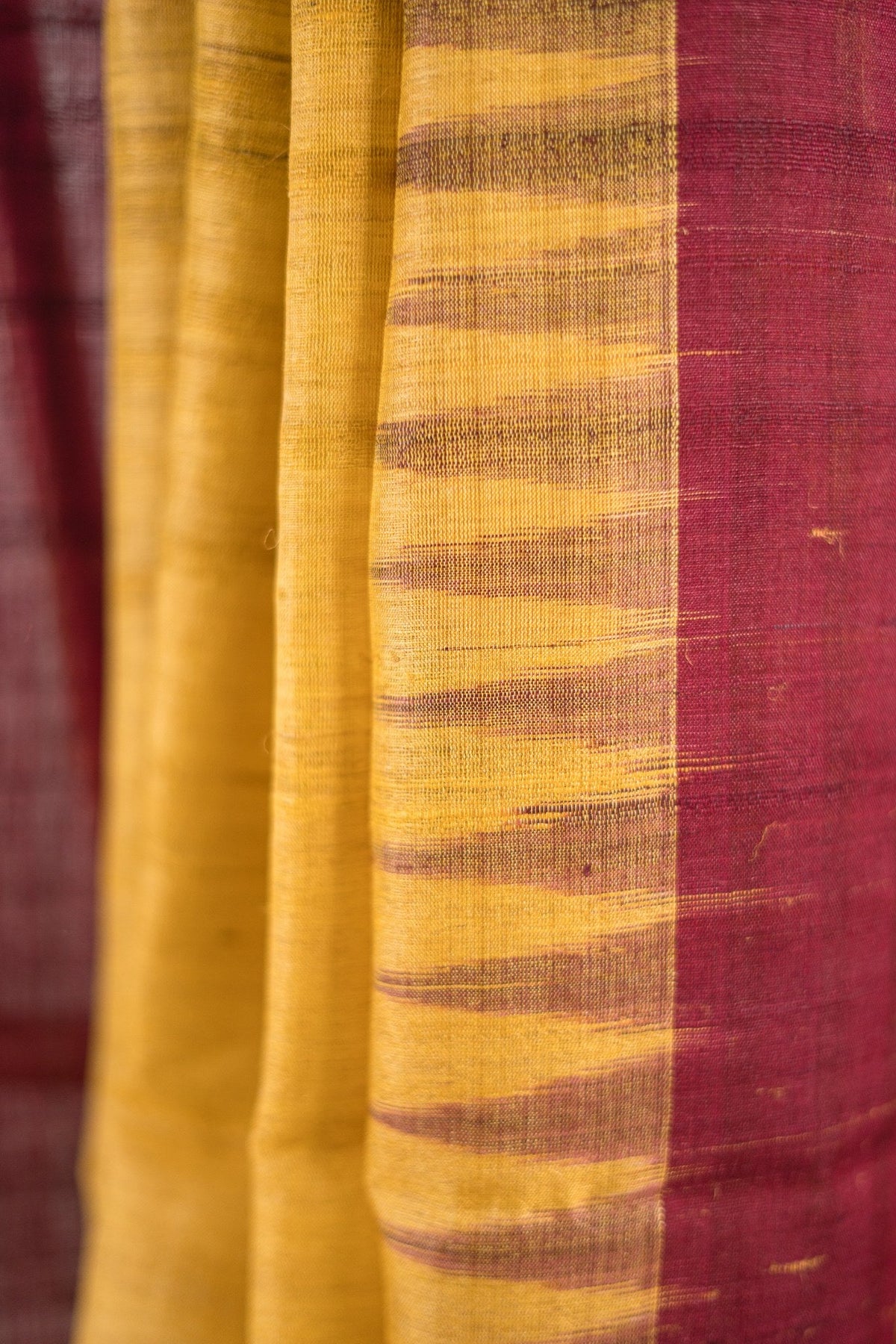 Mustard Wine Temple Border Tussar Saree