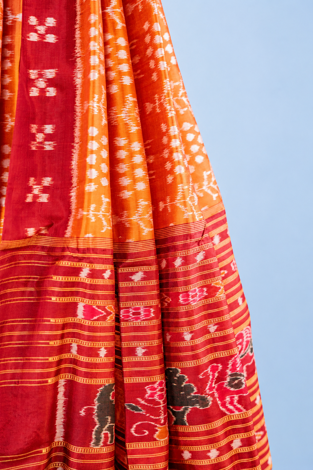 Amber Mustard Khandua Silk Saree with Traditional Gacha Ikat Motifs | Odisha Handloom