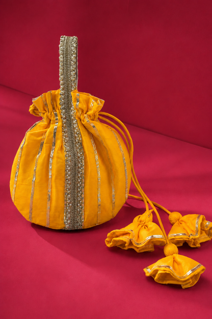 Mango Yellow Silk Potli Bag
