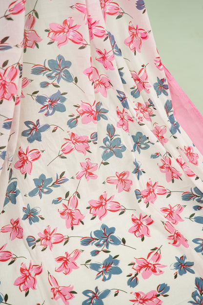 Off-White Hand-Painted Lily Mul Mul Cotton Saree