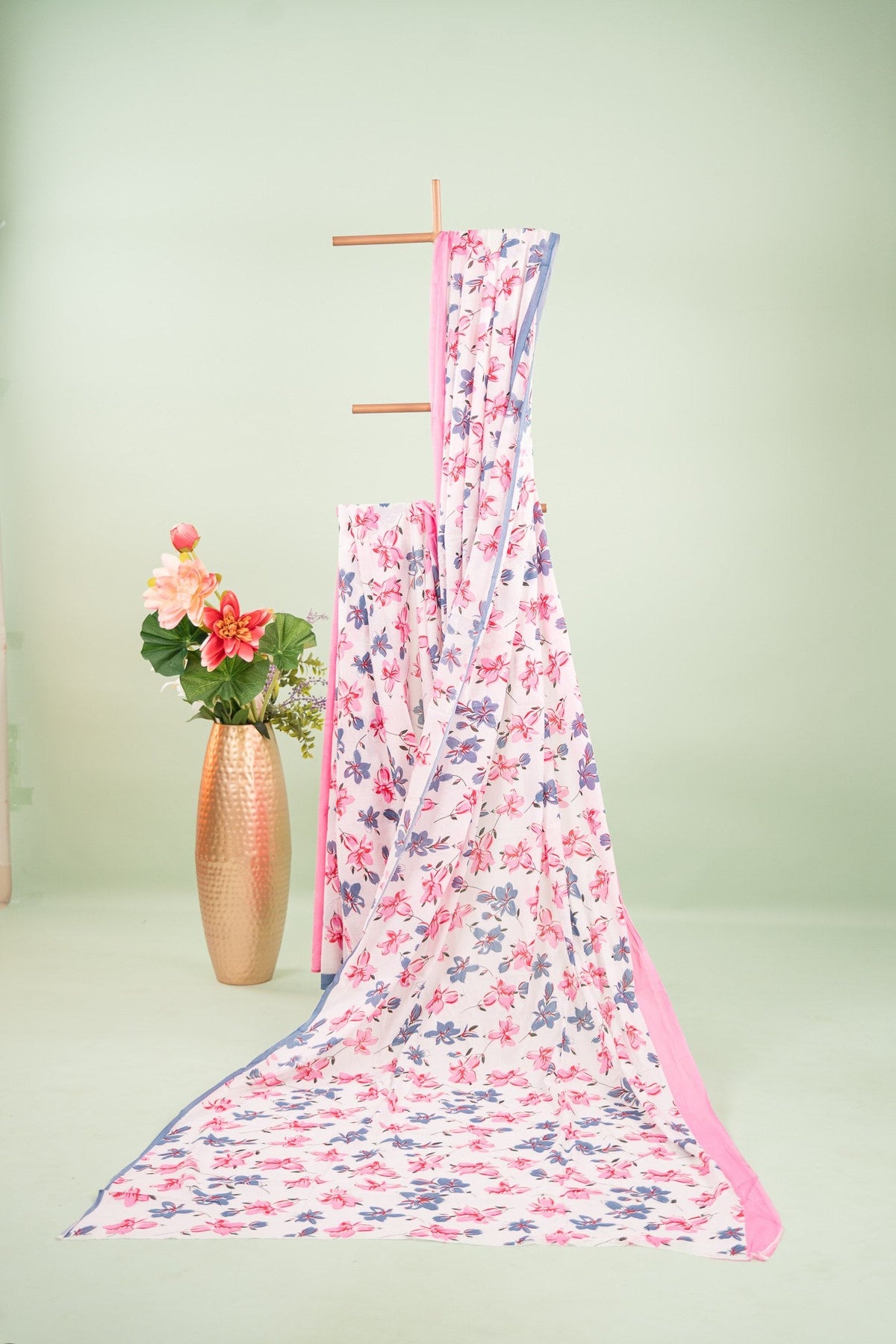Off-White Hand-Painted Lily Mul Mul Cotton Saree