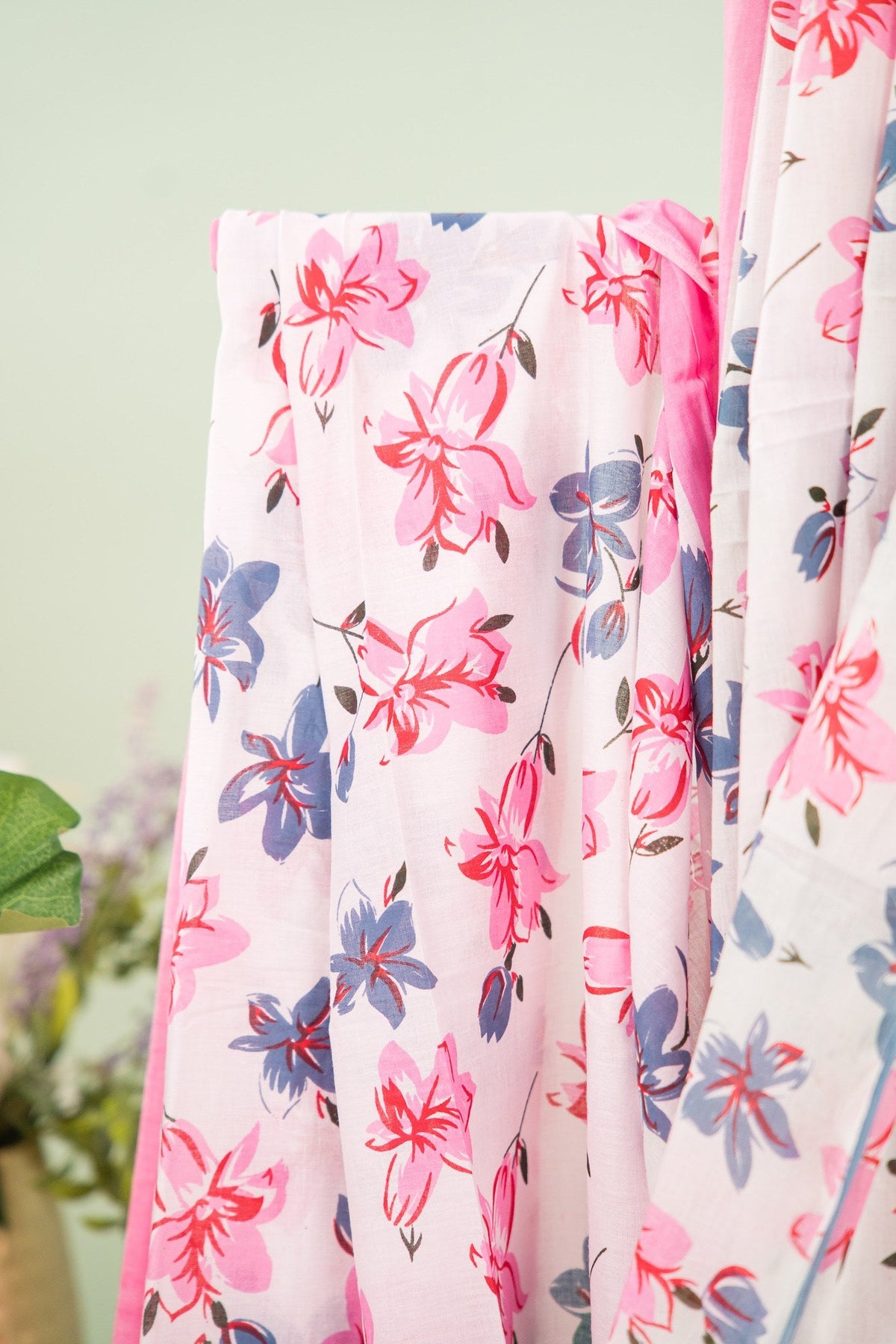 Off-White Hand-Painted Lily Mul Mul Cotton Saree
