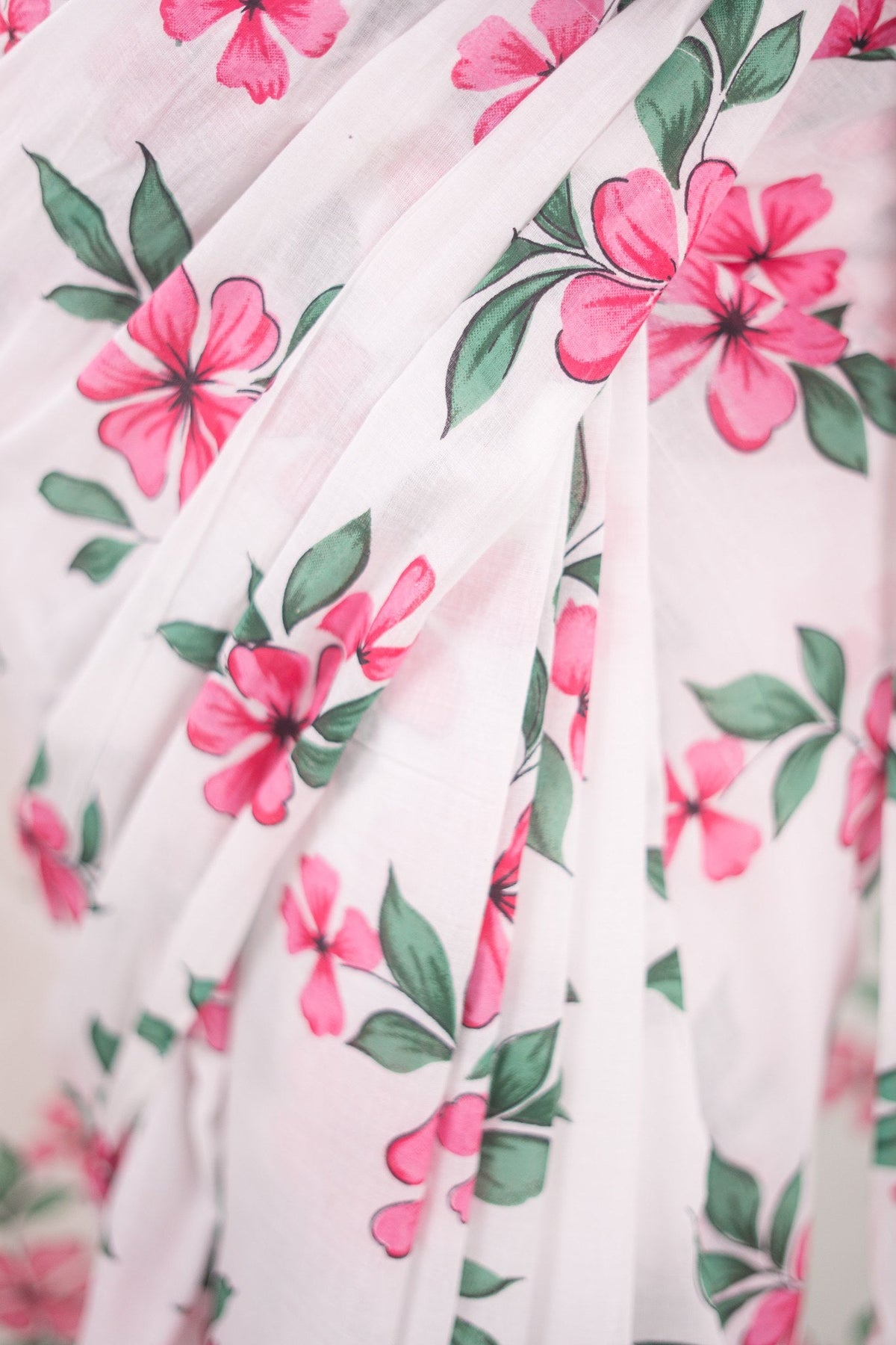 Off-White Rose Botanical Mul Mul Cotton Saree