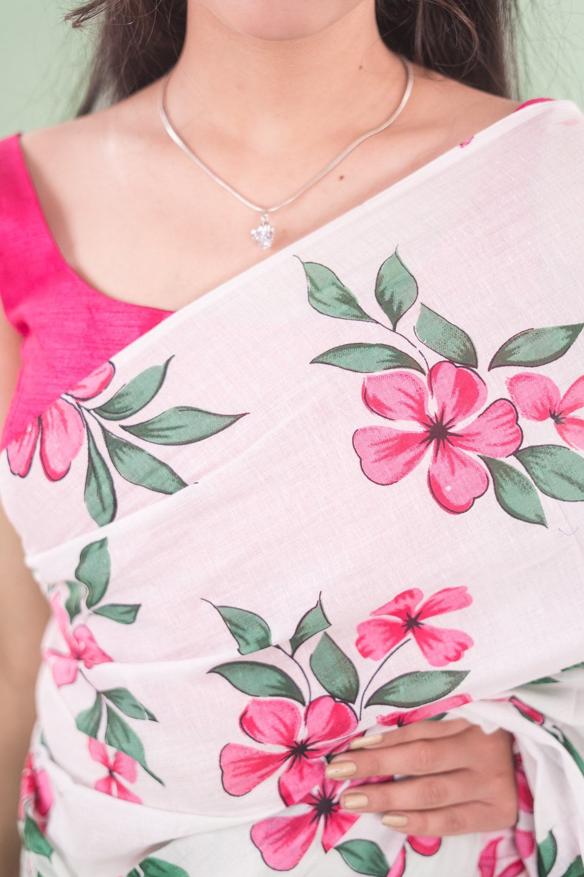 Off-White Rose Botanical Mul Mul Cotton Saree