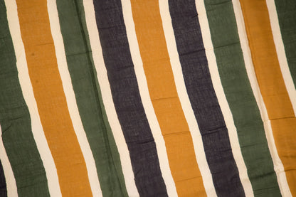 Olive Mustard Zig-Zag Ikat Mul Mul Cotton Saree