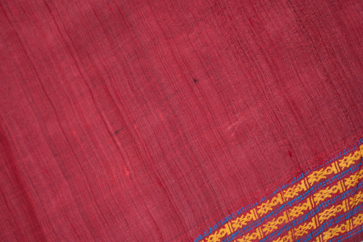 Olive Wine Temple Border Tussar Saree