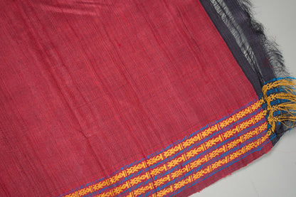 Olive Wine Temple Border Tussar Saree