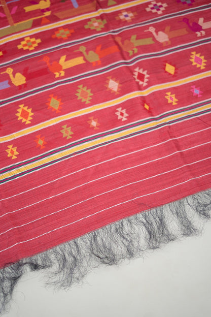 Olive Wine Temple Border Tussar Saree