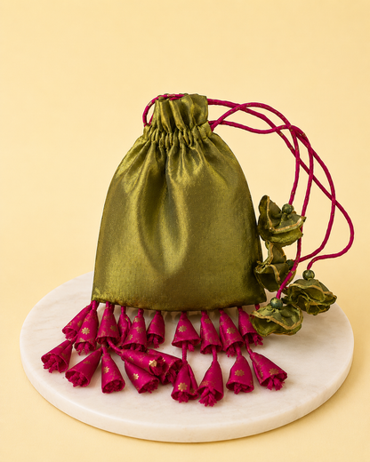 Olive Green Organza Potli Bag