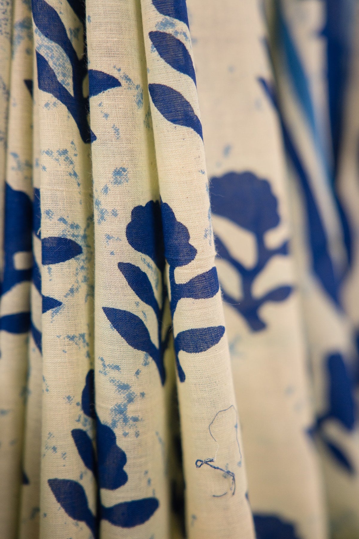 Pastel Yellow Indigo Floral Mul Mul Cotton Saree