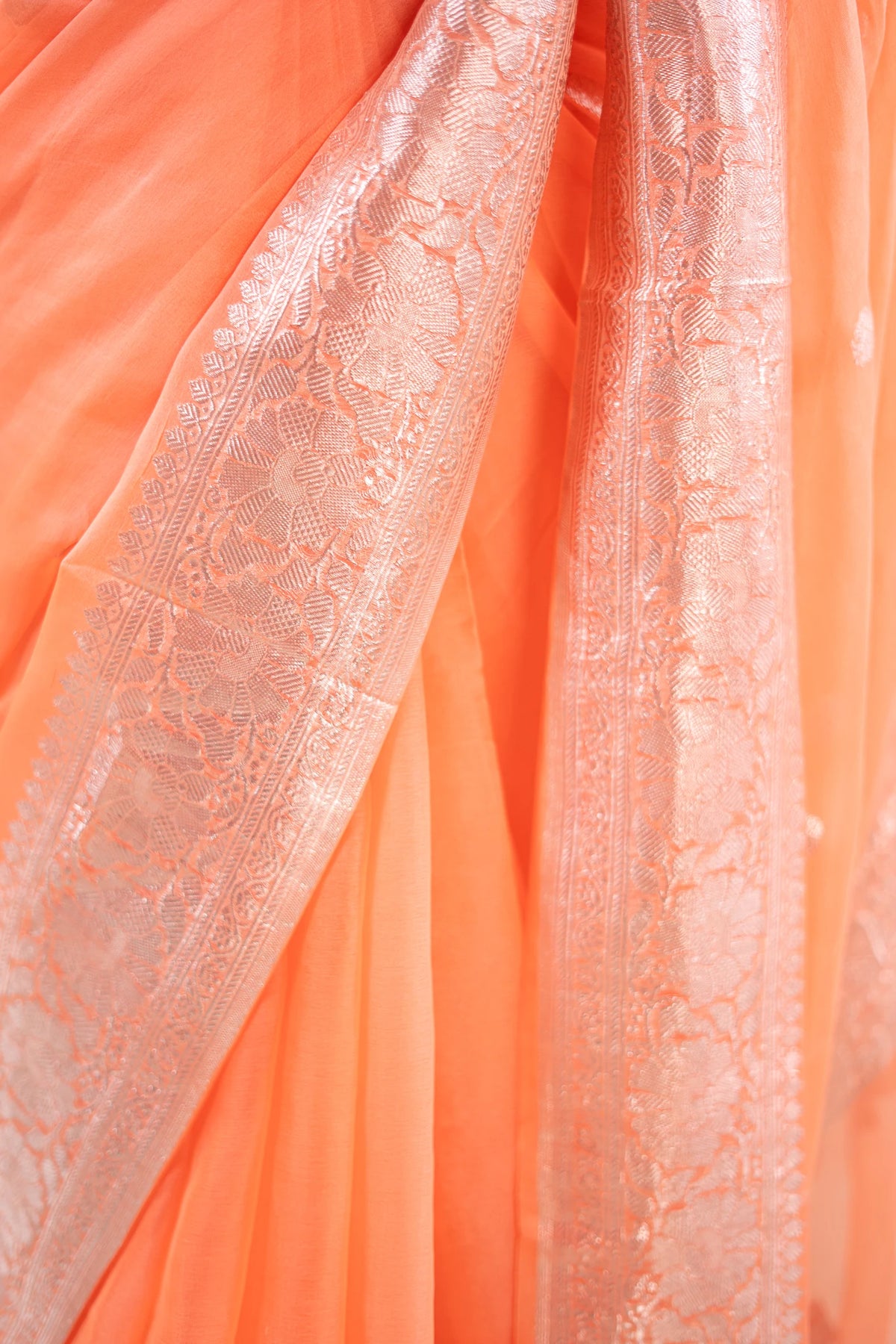 Peach Silver Zari Chiffon Saree - image 6
