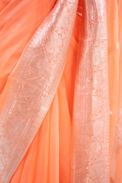 Peach Silver Zari Chiffon Saree - image 6