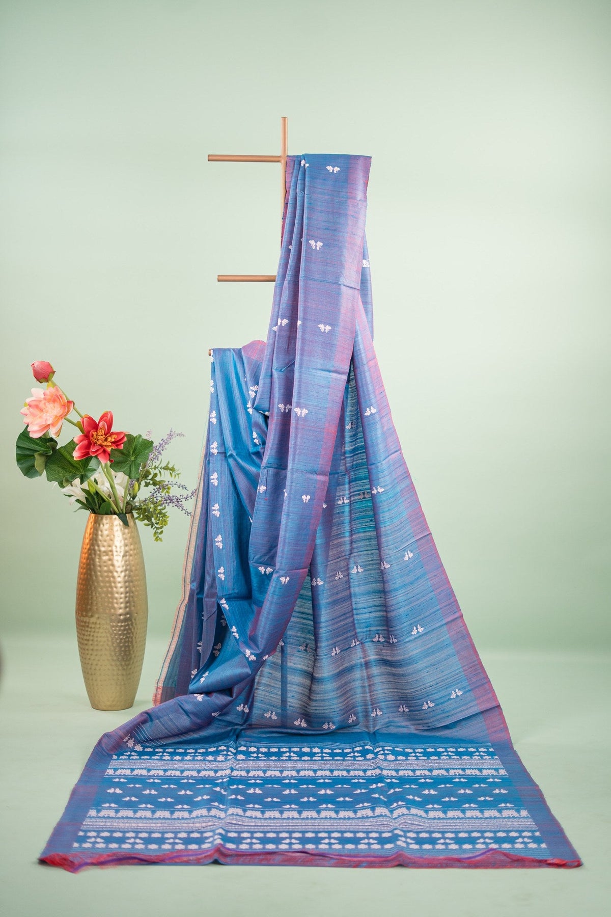 Peacock Blue Butterfly Tussar Saree