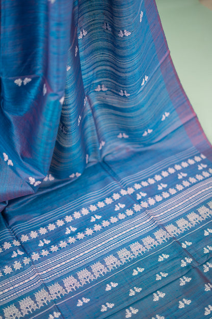 Peacock Blue Butterfly Tussar Saree