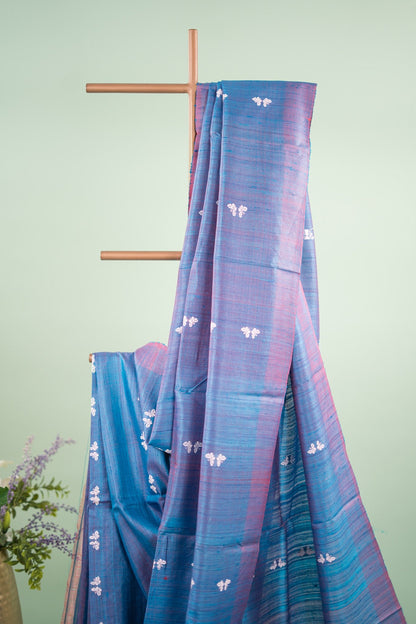 Peacock Blue Butterfly Tussar Saree