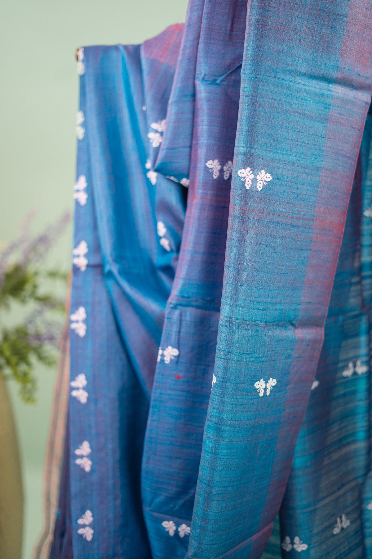 Peacock Blue Butterfly Tussar Saree