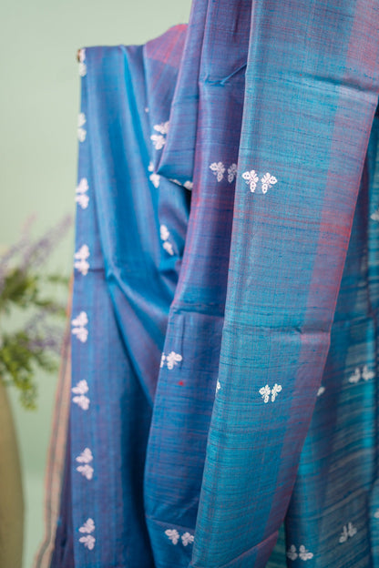 Peacock Blue Butterfly Tussar Saree