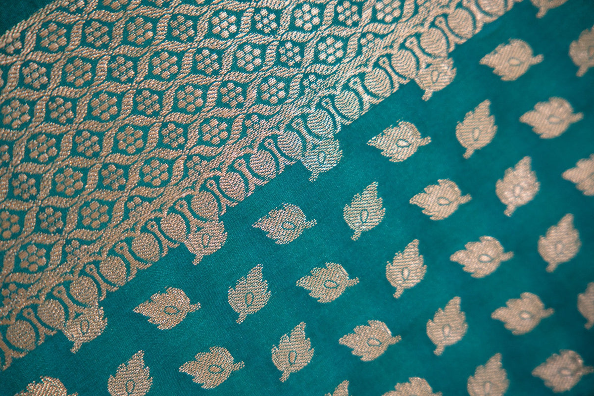 Peacock Teal Leaf Booti Banarasi Dupatta