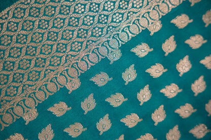 Peacock Teal Leaf Booti Banarasi Dupatta