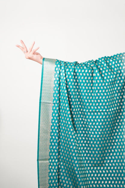 Peacock Teal Leaf Booti Banarasi Dupatta