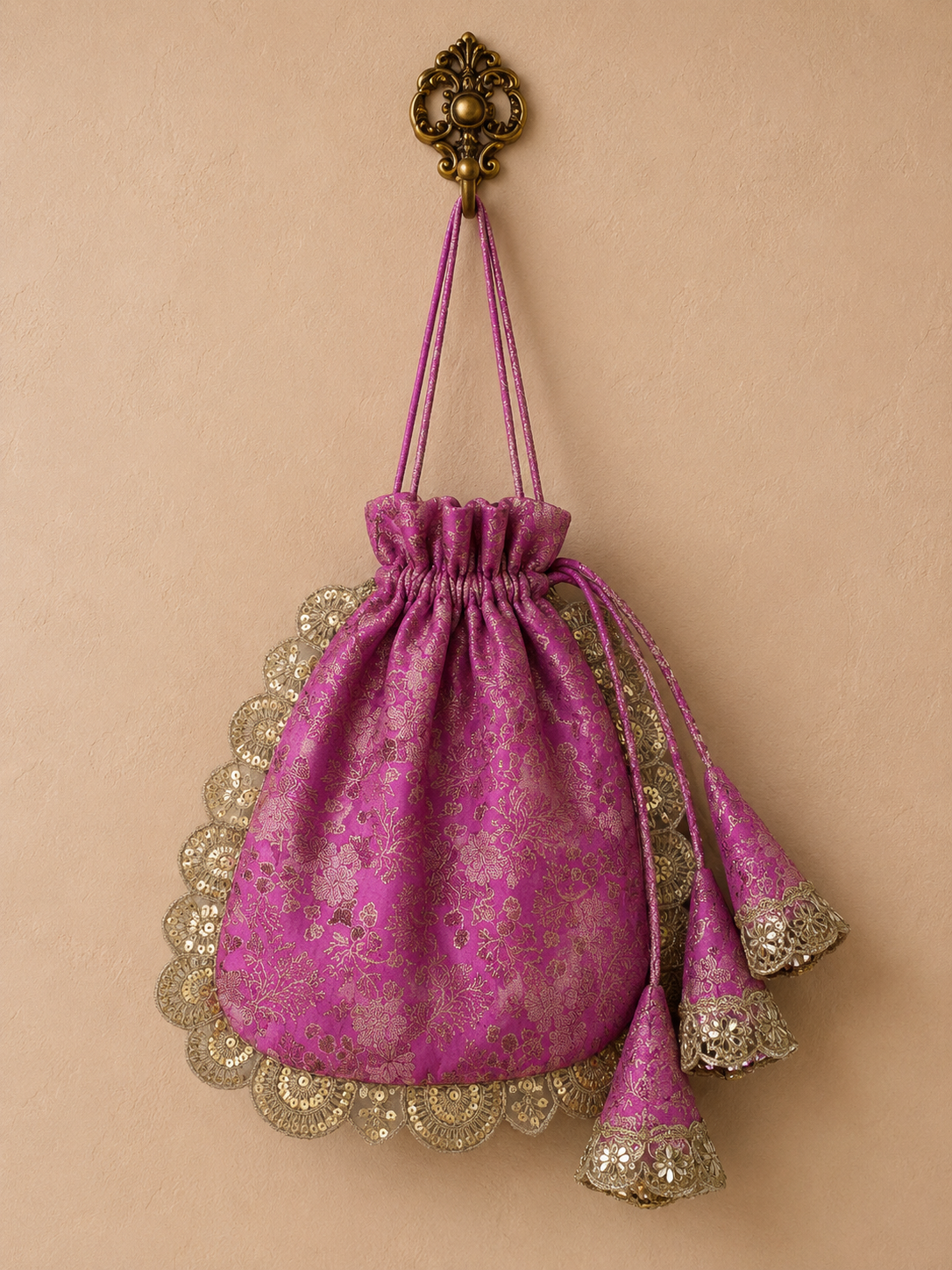 Magenta Brocade Potli Bag