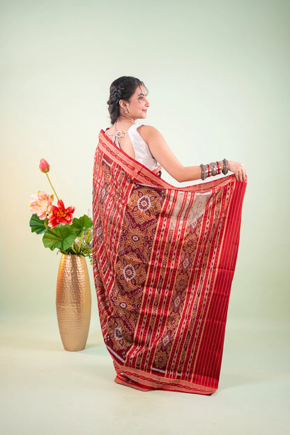 Plum Red Triangle Ikat Khandua Silk Saree - image 4