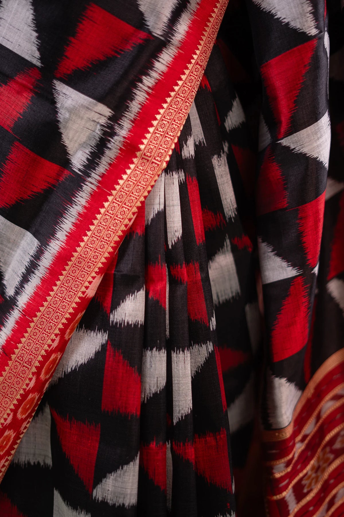Plum Red Triangle Ikat Khandua Silk Saree - image 6