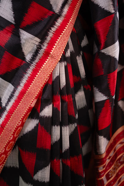 Plum Red Triangle Ikat Khandua Silk Saree - image 6