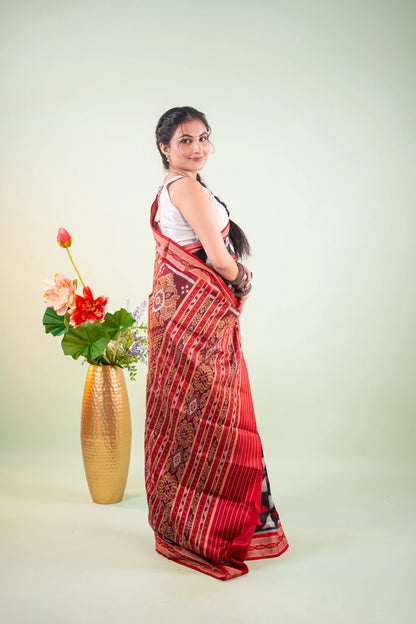 Plum Red Triangle Ikat Khandua Silk Saree - image 7