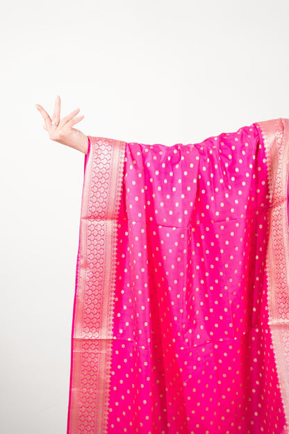Rani Pink Dot Booti Banarasi Dupatta