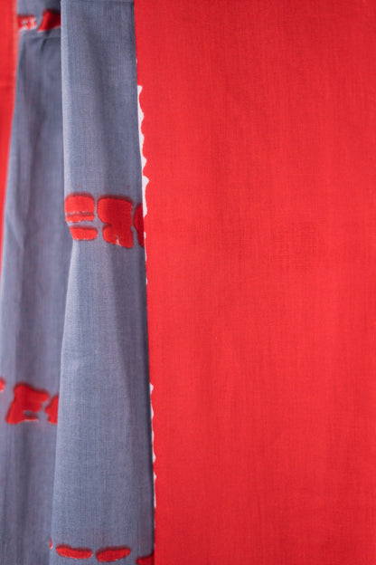 Red Grey Shibori Colour Block Mul Mul Cotton Saree