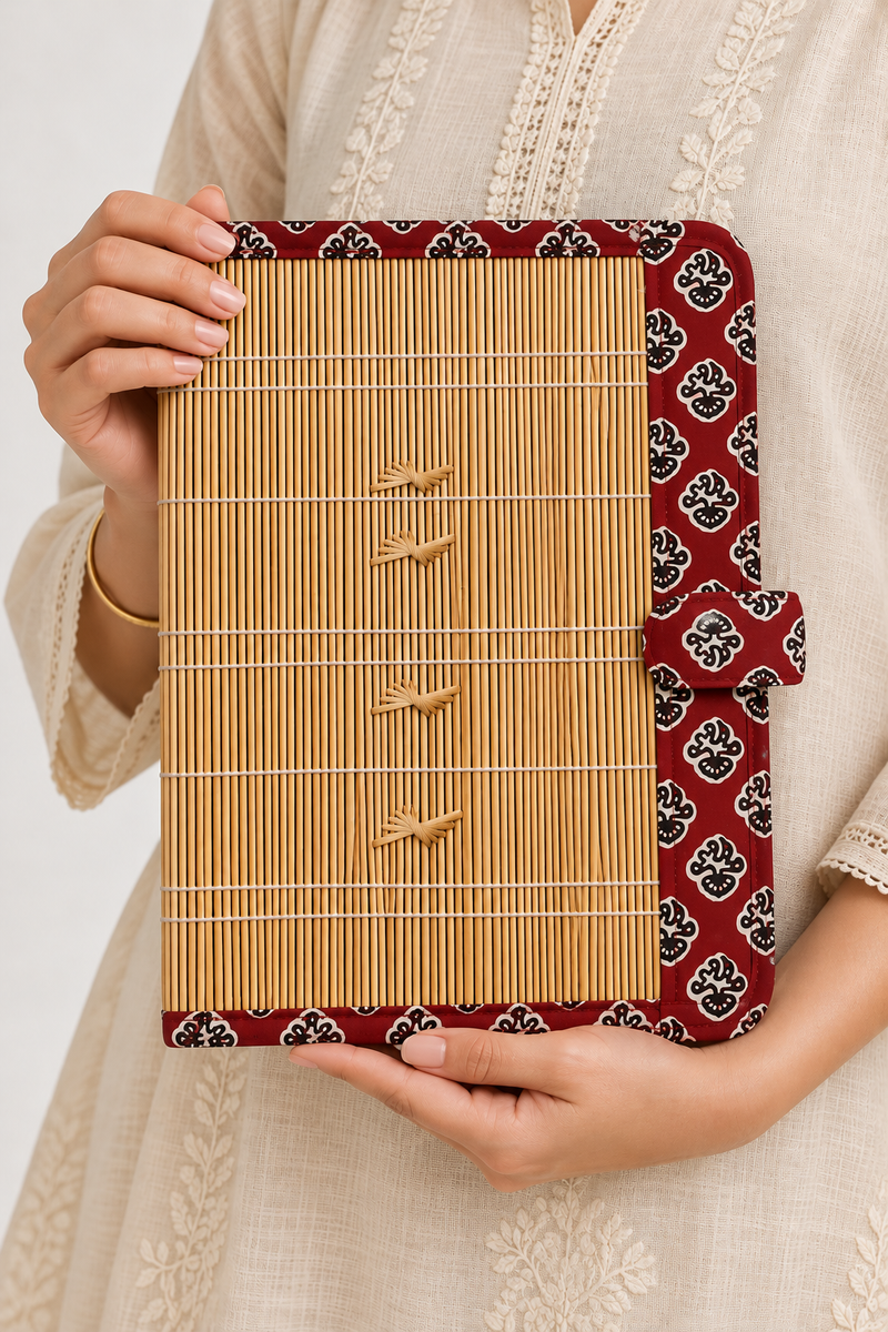 Handmade Golden Grass File Folder in Red | Atulya Karigari