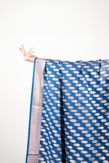 Royal Blue Leaf Motif Banarasi Dupatta