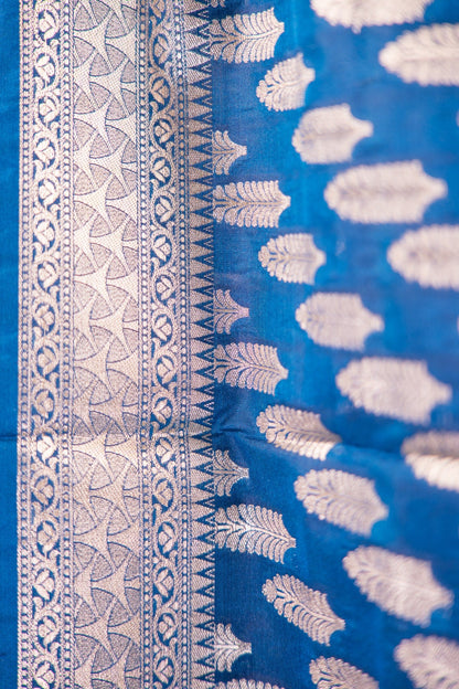 Royal Blue Leaf Motif Banarasi Dupatta
