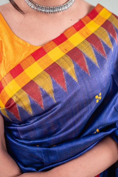 Royal Blue Temple Border Tussar Saree image 3