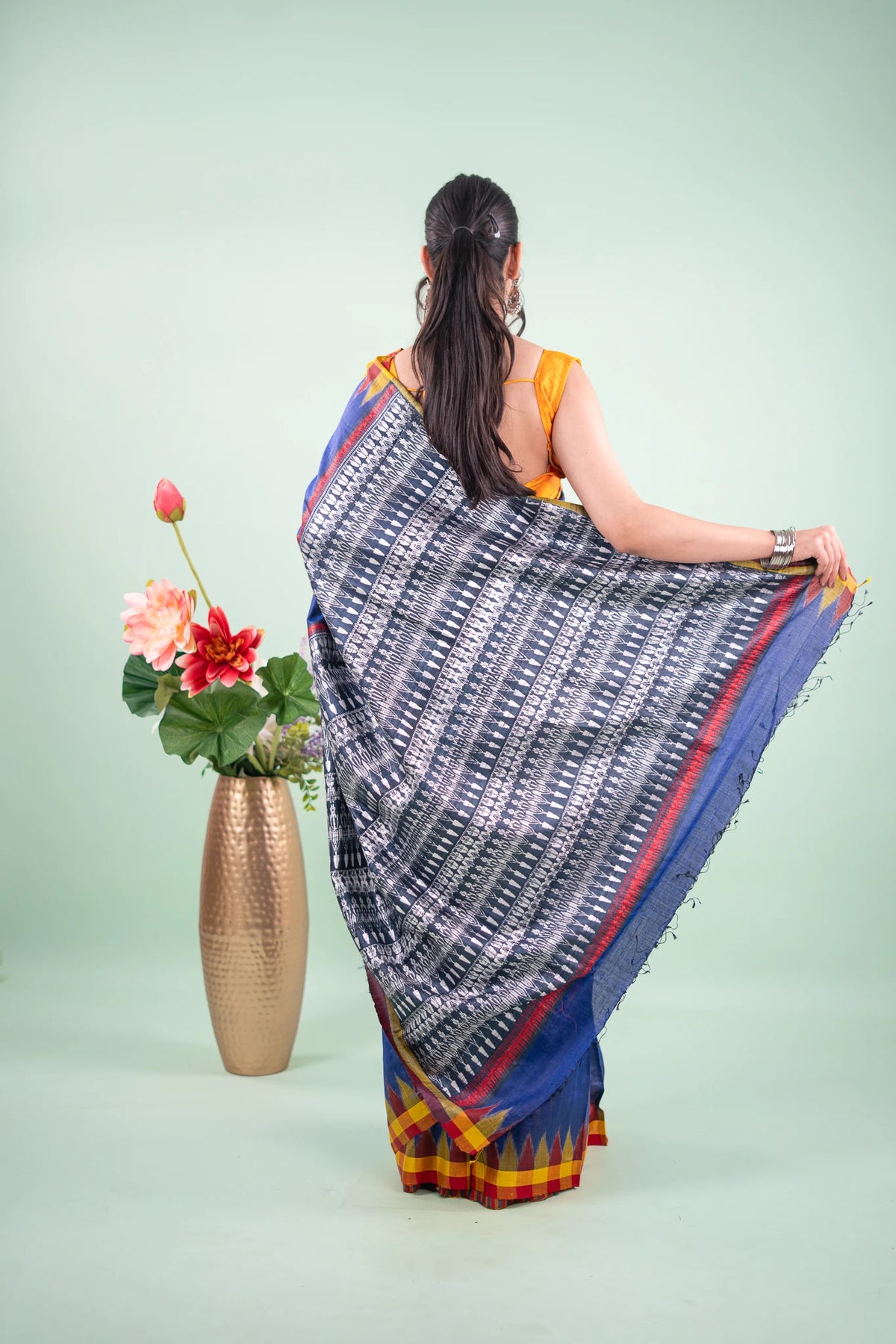 Royal Blue Temple Border Tussar Saree image 4