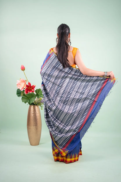 Royal Blue Temple Border Tussar Saree image 4