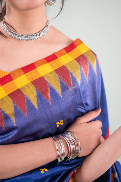 Royal Blue Temple Border Tussar Saree image 5