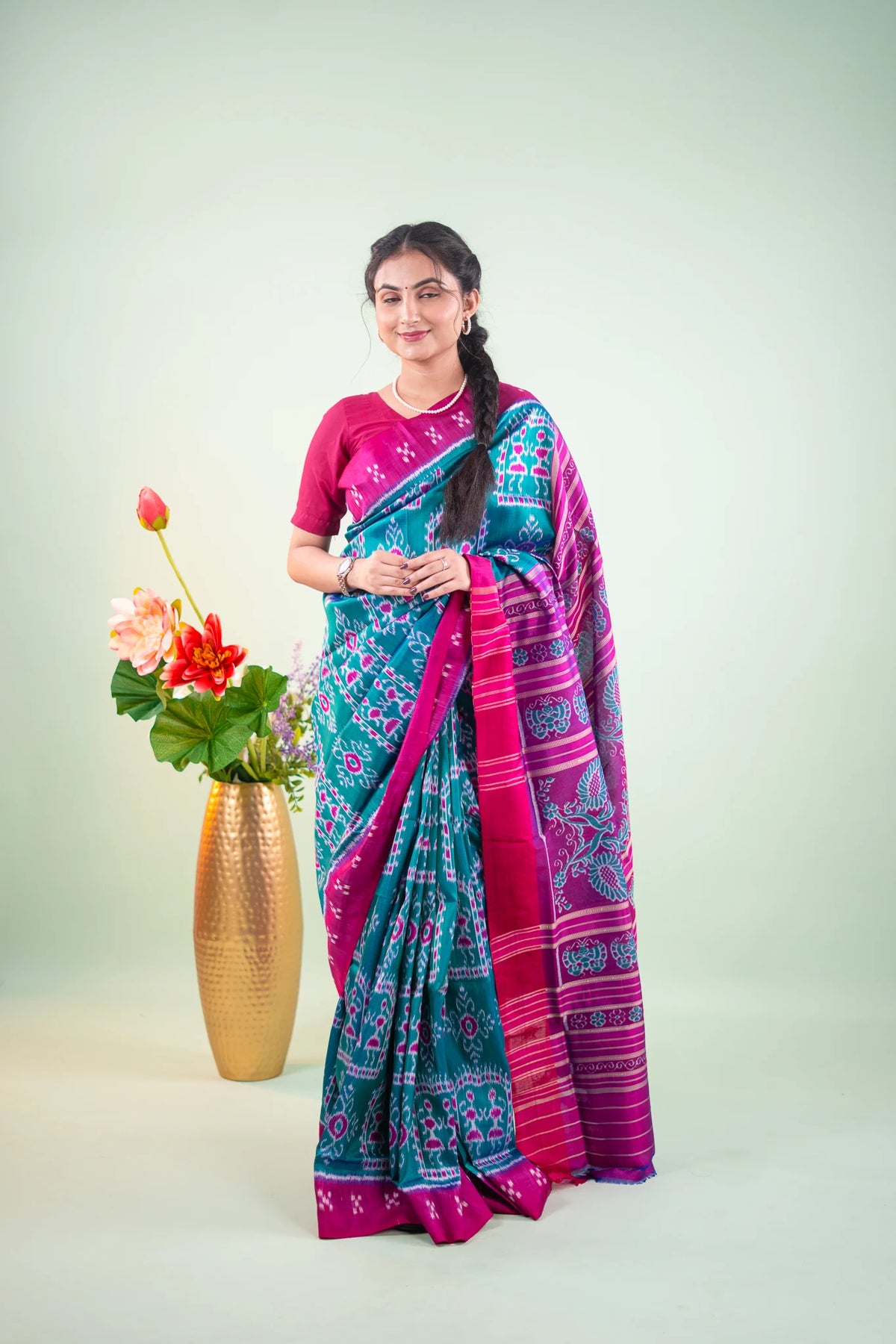 Royal Blue Tree Motif Khandua Silk Saree image 1
