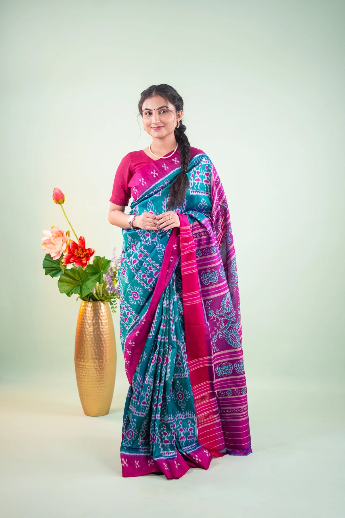 Royal Blue Tree Motif Khandua Silk Saree image 2