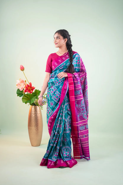 Royal Blue Tree Motif Khandua Silk Saree image 3