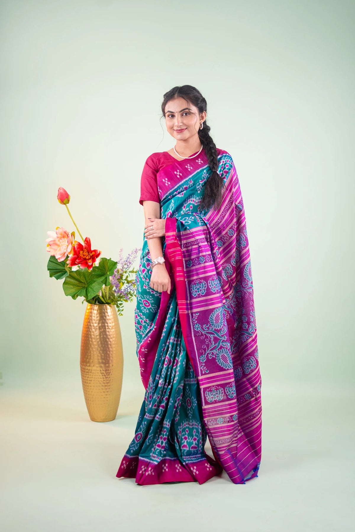 Royal Blue Tree Motif Khandua Silk Saree image 4